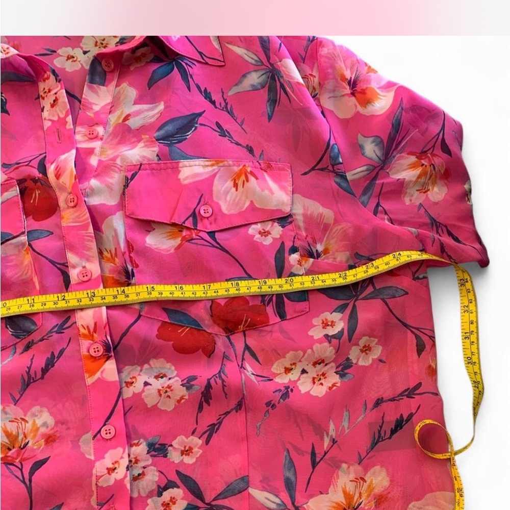 Sheer Fashion to Figure HotPink Floral Button-Up Blouse size XXL - Picture 3 of 7